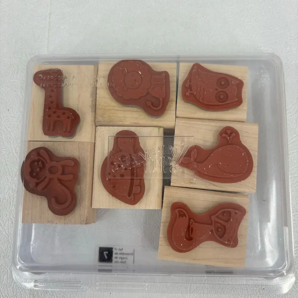 Stampin Up Fox and Friends Set of 7 Stamps Whale Owl Turtle Lion Money‎ Giraffe